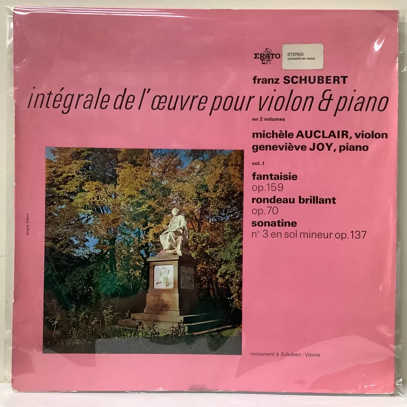 Franz Schubert , Michle Auclair, Genevive Joy - Intgrale De L'uvre Pour Violon & Piano En 2 Volumes Vol. I - Erato LP