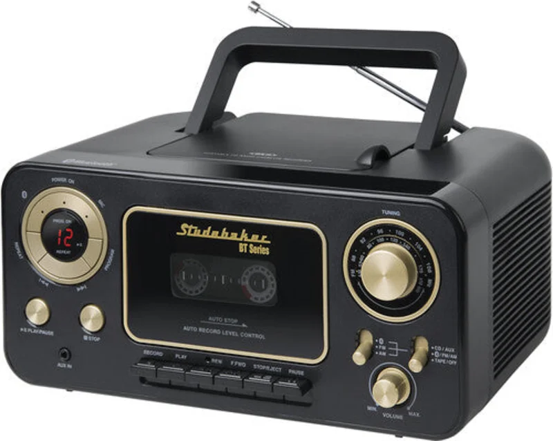 Studebaker SB2135BTBG Bluetooth Portable CD Player Radio and Cassette Player Black