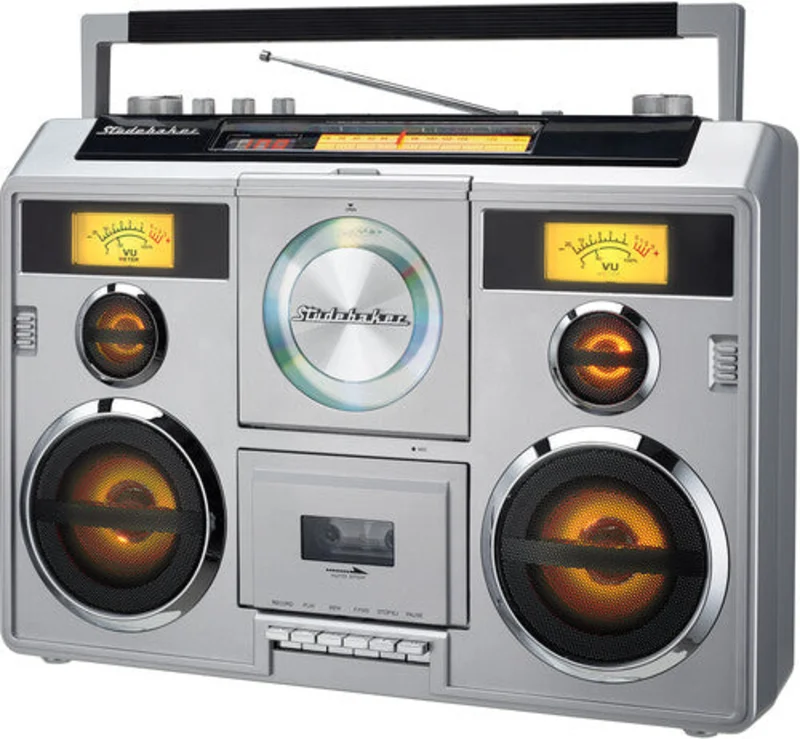 Studebaker SB2140S Sound Station Bluetooth Boombox CD/AM-FM Radio/Cassette Recorder Silver