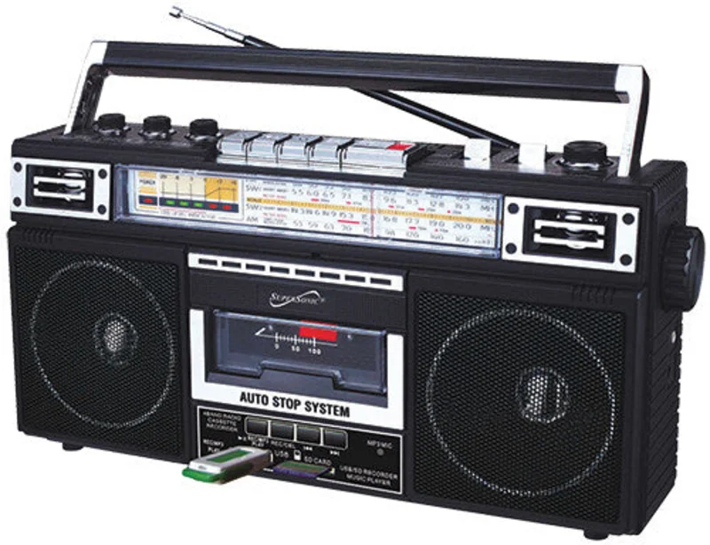 Supersonic SC-3201TBTBLK Bluetooth Retro 4 Band Radio Cassette USB Black