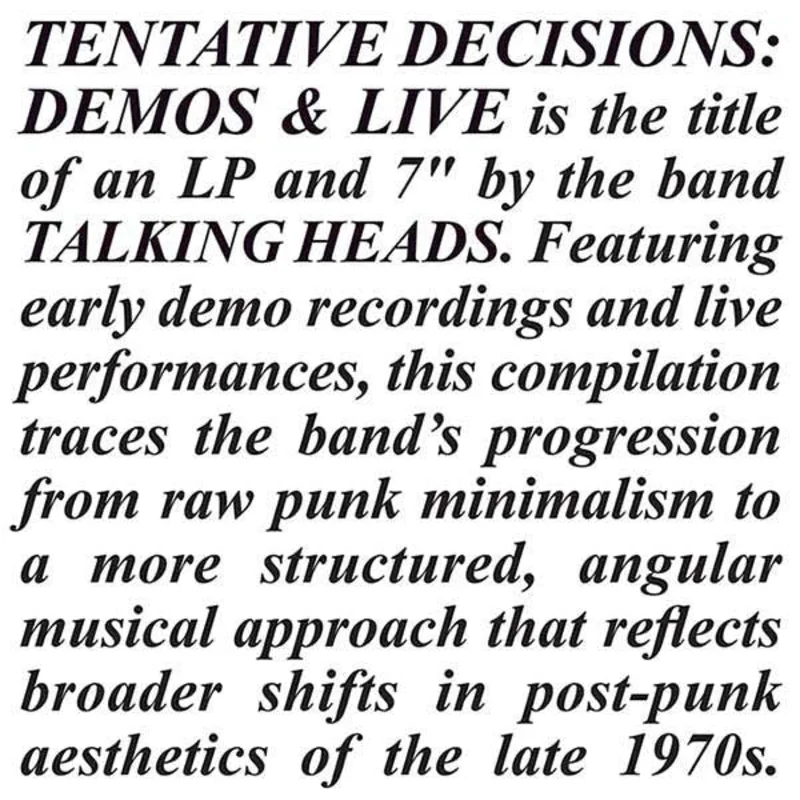 Talking Heads - Tentative Decisions: Demos & Live - LP + 7"